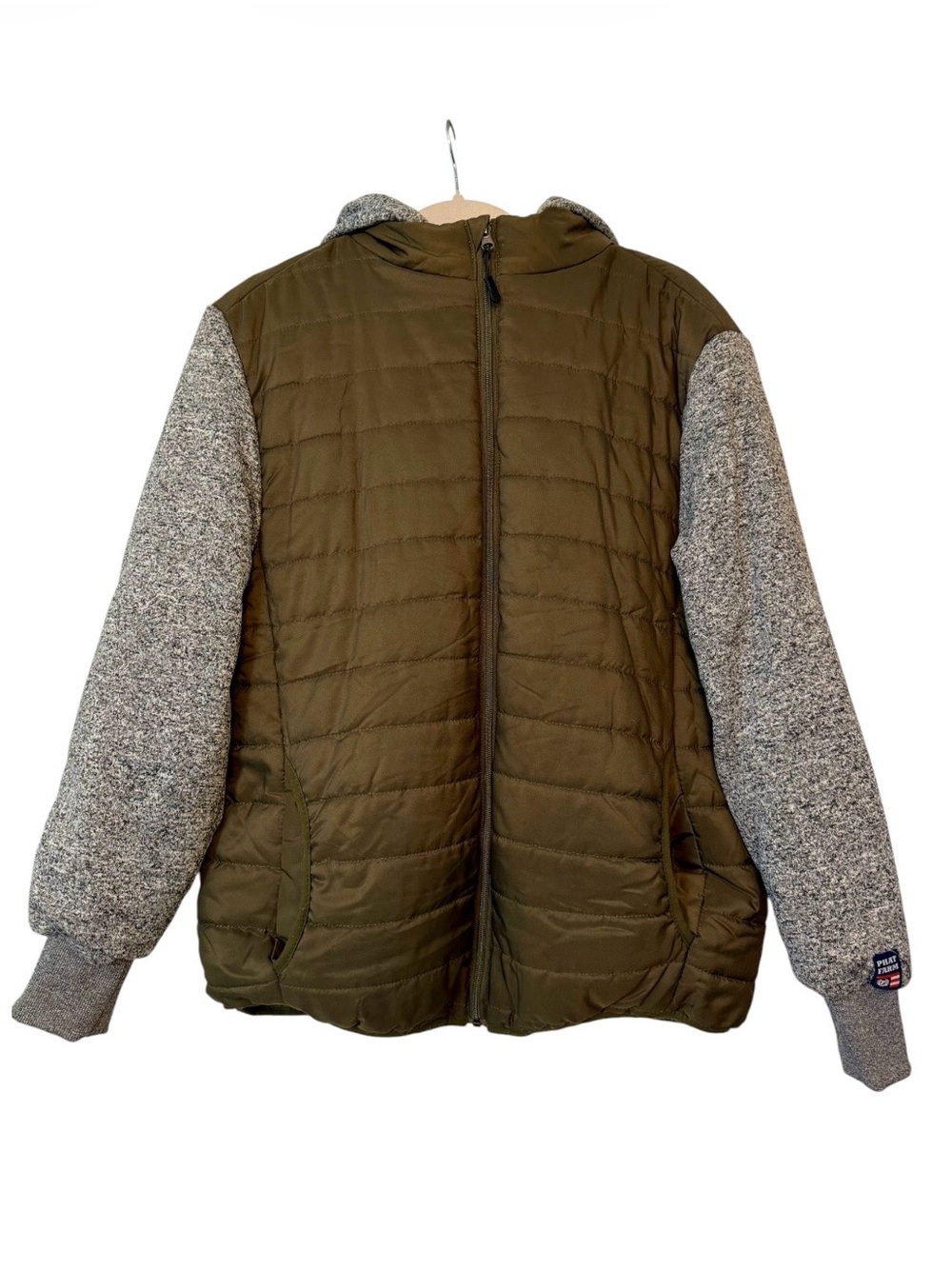 Phat Farm Men’s Quilted Olive Green Jacket with Hood Full Zipper Size Large Y2K